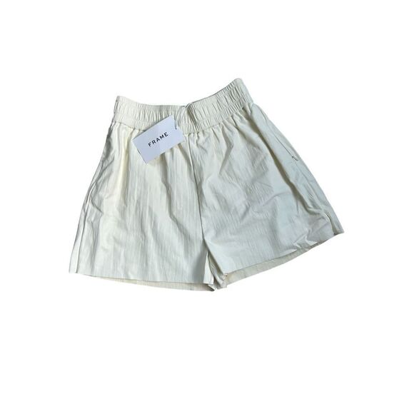 Frame Pleated Lamb Leather Short Women's Cream Size Medium - Picture 4 of 14
